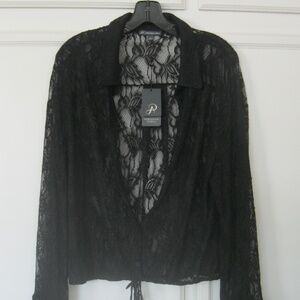 Adrianna Papell sheer lacy top/cover, black, NWT, Sz L